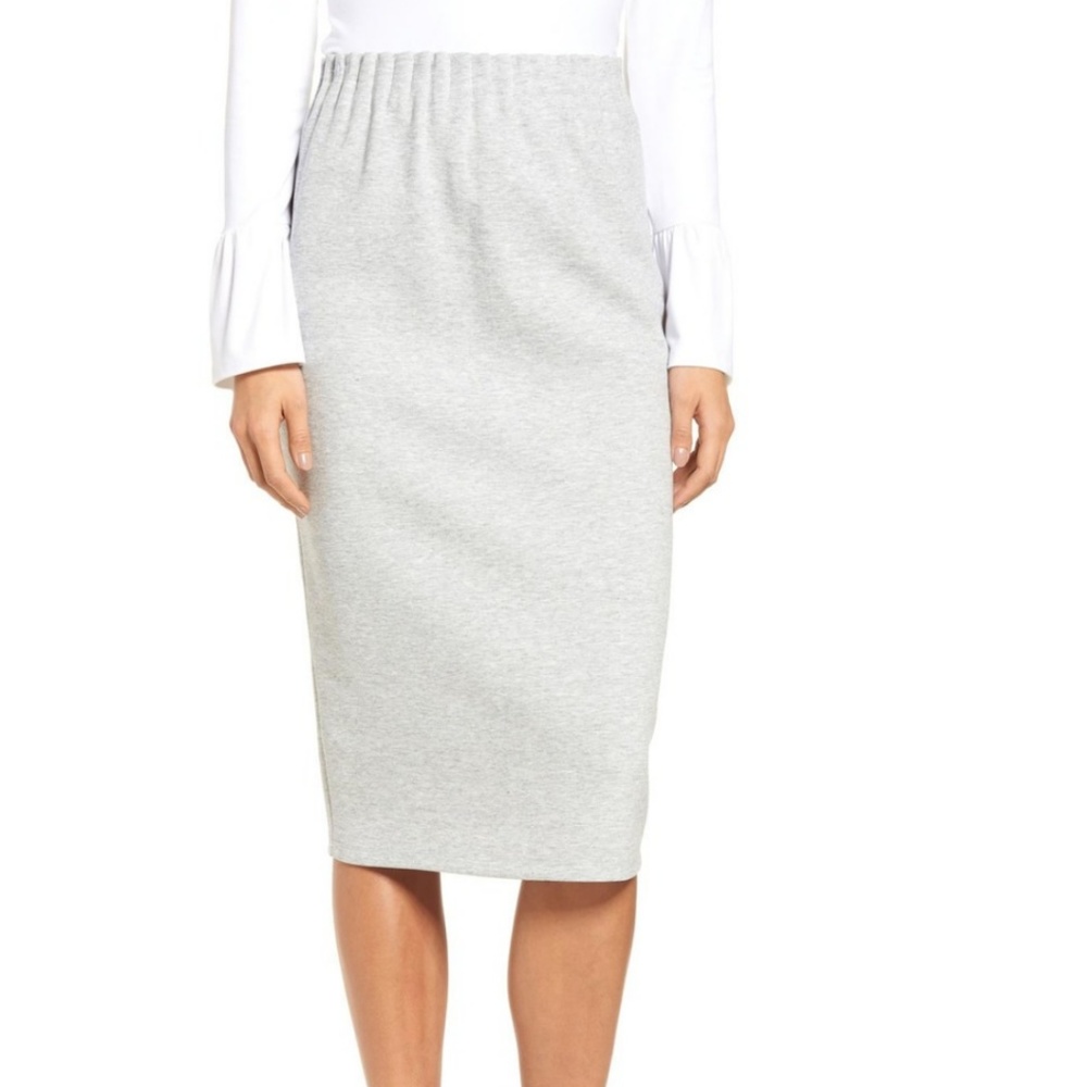 Halogen Grey Cotton Blend Midi Skirt